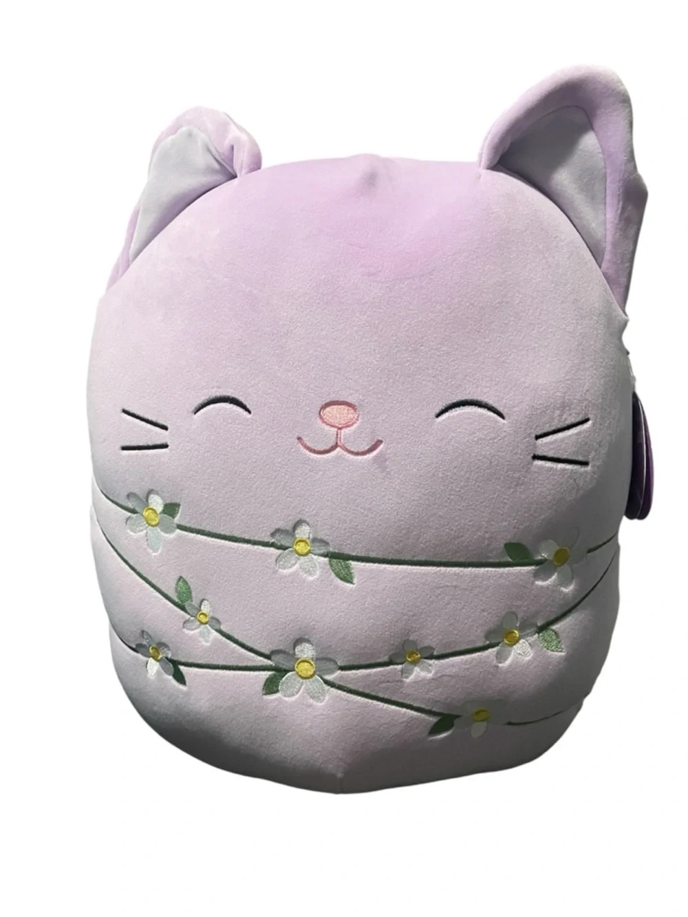 Squishmallows Lavender Cat Plush Pet Cushion with Floral Embroidery